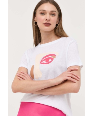 Armani Exchange t-shirt z domieszką lnu kolor biały
