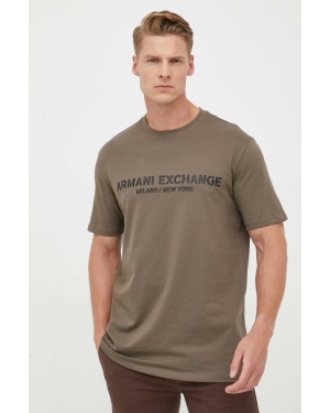 Armani Exchange t-shirt bawełniany kolor zielony z aplikacją