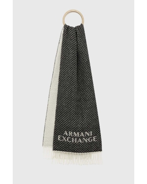 Armani Exchange szalik wełniany kolor czarny z nadrukiem