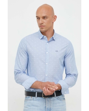 Armani Exchange koszula bawełniana męska kolor niebieski slim z kołnierzykiem klasycznym
