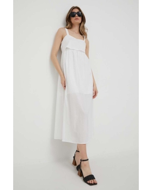 Sisley sukienka bawełniana kolor biały midi rozkloszowana