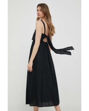 Sisley sukienka bawełniana kolor czarny midi rozkloszowana