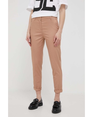 Sisley spodnie damskie kolor brązowy fason cygaretki high waist