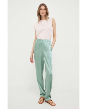 Sisley spodnie damskie kolor turkusowy proste high waist