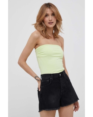 Sisley szorty jeansowe damskie kolor czarny gładkie high waist