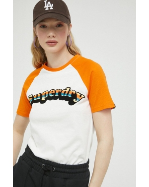 Superdry t-shirt bawełniany kolor pomarańczowy