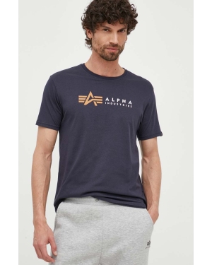 Alpha Industries t-shirt bawełniany Alpha Label T kolor granatowy z nadrukiem 118502 07 118502.07-GRANATOWY