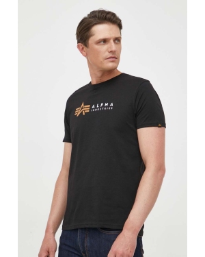 Alpha Industries t-shirt bawełniany Alpha Label T kolor czarny z nadrukiem 118502 03 118502.03-CZARNY