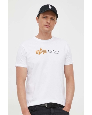 Alpha Industries t-shirt bawełniany Alpha Label T kolor biały z nadrukiem 118502 09 118502.09-BIALY