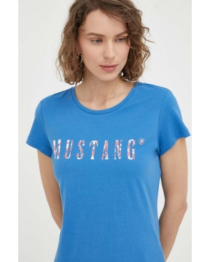Mustang t-shirt bawełniany kolor niebieski