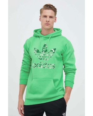 adidas Originals bluza męska kolor zielony z kapturem z nadrukiem