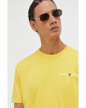 Tommy Jeans t-shirt bawełniany kolor żółty z aplikacją