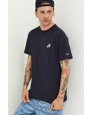 Tommy Jeans t-shirt bawełniany kolor granatowy gładki
