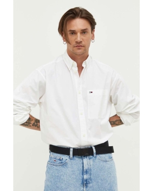 Tommy Jeans koszula bawełniana męska kolor biały relaxed z kołnierzykiem button-down
