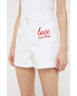 Love Moschino szorty jeansowe damskie kolor biały z aplikacją high waist