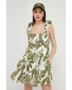 Abercrombie & Fitch sukienka lniana kolor zielony mini rozkloszowana