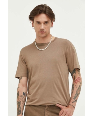 Abercrombie & Fitch t-shirt męski kolor brązowy gładki