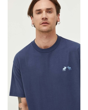 Abercrombie & Fitch t-shirt bawełniany kolor granatowy z aplikacją