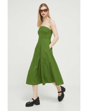 Abercrombie & Fitch sukienka lniana kolor zielony midi rozkloszowana