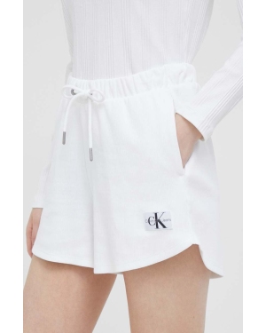 Calvin Klein Jeans szorty damskie kolor biały gładkie high waist