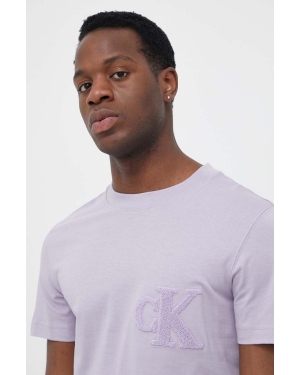 Calvin Klein Jeans t-shirt bawełniany kolor fioletowy z aplikacją