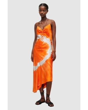 AllSaints sukienka z domieszką jedwabiu kolor pomarańczowy maxi dopasowana