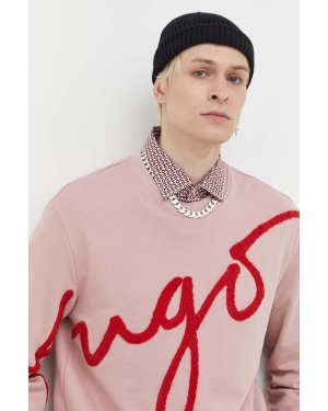 HUGO bluza bawełniana męska kolor różowy z aplikacją