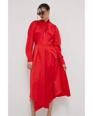 HUGO sukienka kolor czerwony maxi rozkloszowana