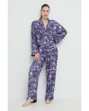 HUGO piżama z domieszką jedwabiu kolor fioletowy