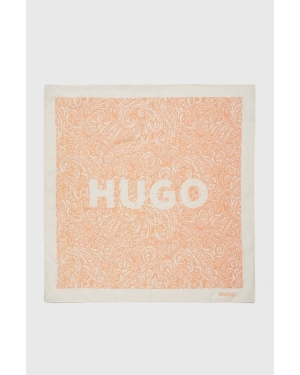 HUGO apaszka bawełniana kolor pomarańczowy wzorzysta