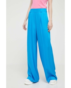 HUGO spodnie damskie kolor niebieski szerokie high waist