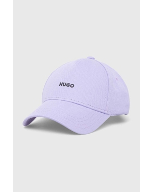 HUGO czapka z daszkiem bawełniana kolor fioletowy gładka