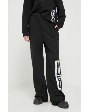 HUGO spodnie bawełniane kolor czarny z nadrukiem