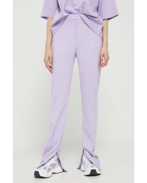 HUGO spodnie damskie kolor fioletowy proste high waist