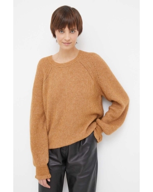 Mos Mosh sweter wełniany damski kolor brązowy lekki