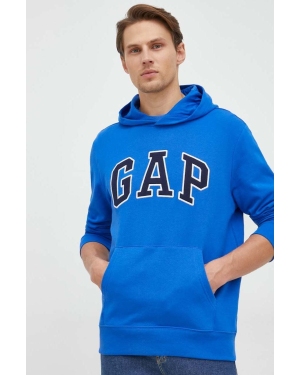 GAP bluza bawełniana męska kolor niebieski z kapturem z aplikacją