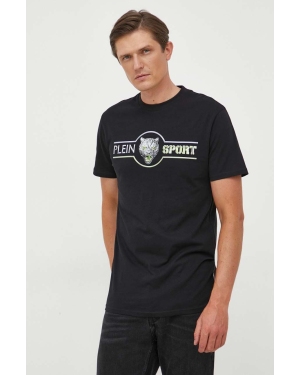 PLEIN SPORT t-shirt bawełniany kolor czarny z nadrukiem