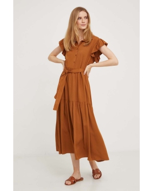 Answear Lab sukienka kolor brązowy maxi rozkloszowana