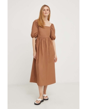 Answear Lab sukienka kolor brązowy midi rozkloszowana