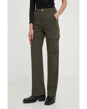 Answear Lab spodnie damskie kolor zielony fason cargo high waist