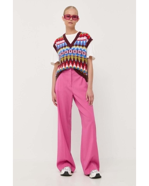 Weekend Max Mara spodnie lniane kolor różowy szerokie high waist