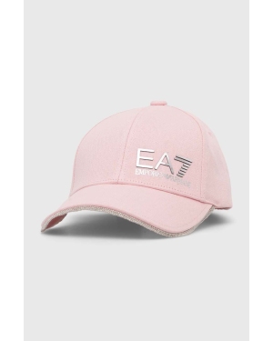 EA7 Emporio Armani czapka z daszkiem bawełniana kolor różowy z aplikacją