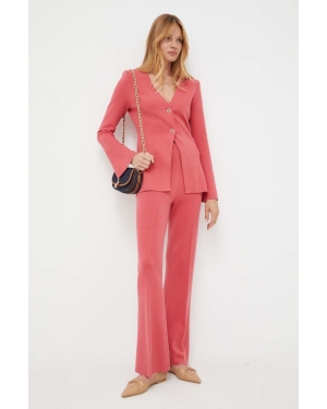 Twinset spodnie damskie kolor różowy dzwony high waist