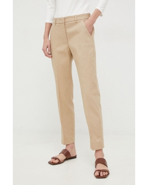 Weekend Max Mara spodnie damskie kolor beżowy proste medium waist