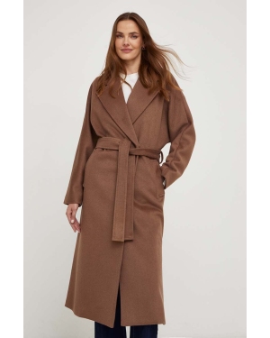 Answear Lab płaszcz wełniany kolor brązowy oversize