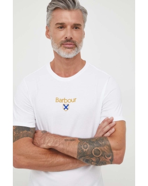 Barbour t-shirt bawełniany kolor biały z aplikacją