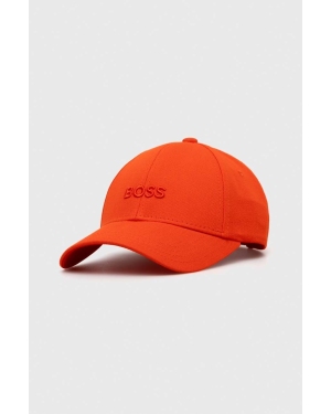 BOSS czapka z daszkiem bawełniana kolor pomarańczowy z aplikacją