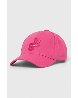 BOSS czapka z daszkiem bawełniana kolor różowy z aplikacją