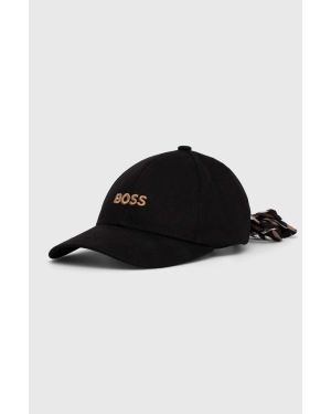 BOSS czapka z daszkiem bawełniana kolor czarny z aplikacją