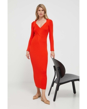 BOSS sukienka kolor pomarańczowy maxi dopasowana